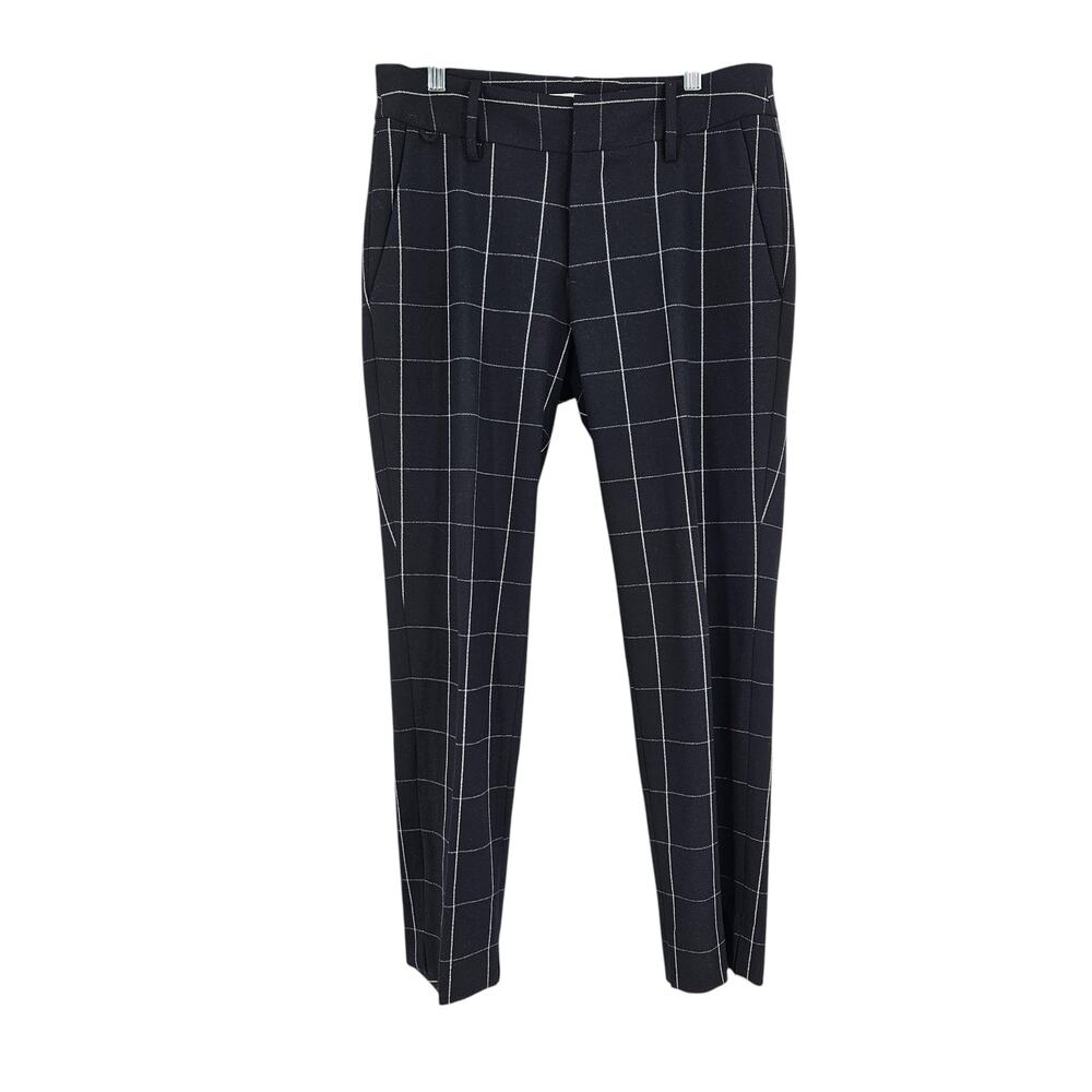 Argent Trousers Dress Pants Black White Grid Straight Leg Tailored Ankle Size 6